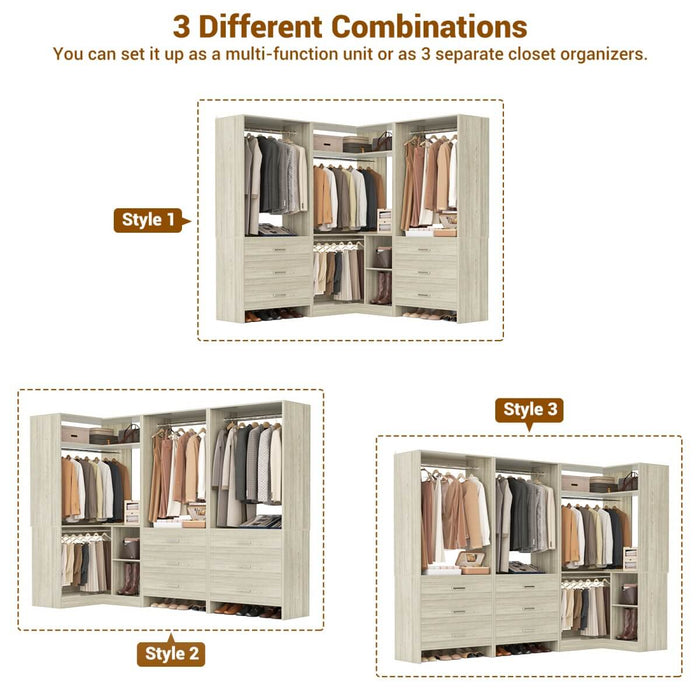 81'' Closet System with 6 Drawers, 4 Hanging Rods & Corner Tower, Set of 3