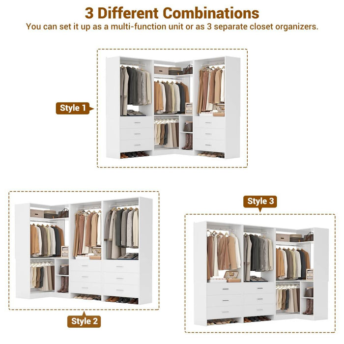 81'' Closet System with 6 Drawers, 4 Hanging Rods & Corner Tower, Set of 3