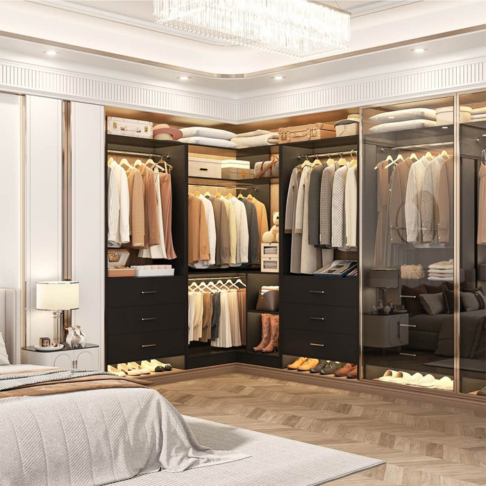 4FT Wardrobe Closet System Bundle with 6 Drawers and 2 Hanging Rods, Set of 2