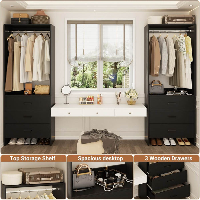 4FT Wardrobe Closet System Bundle with 6 Drawers and 2 Hanging Rods, Set of 2