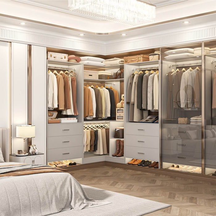 4FT Wardrobe Closet System Bundle with 6 Drawers and 2 Hanging Rods, Set of 2