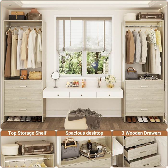 4FT Wardrobe Closet System Bundle with 6 Drawers and 2 Hanging Rods, Set of 2