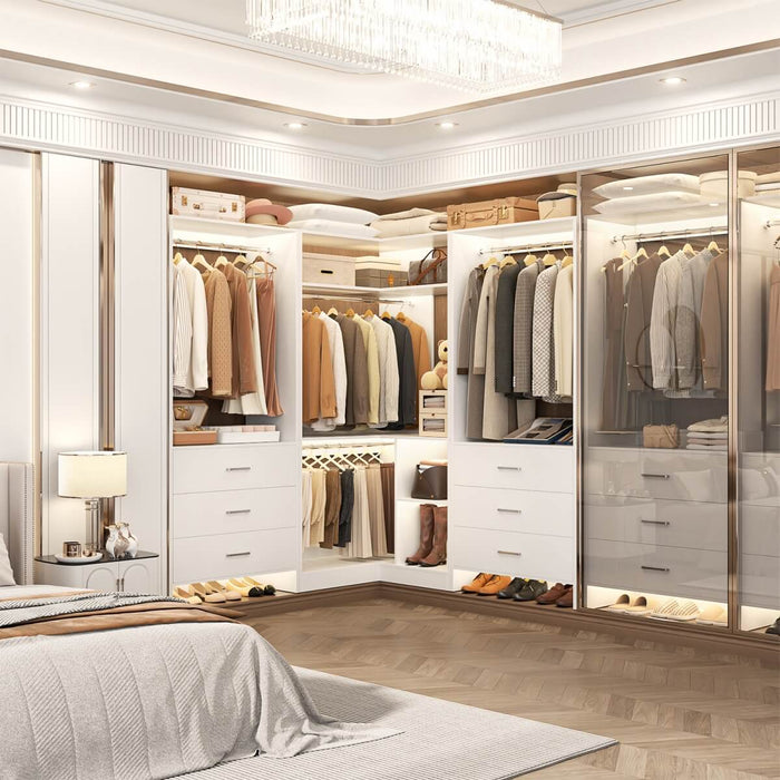 4FT Wardrobe Closet System Bundle with 6 Drawers and 2 Hanging Rods, Set of 2