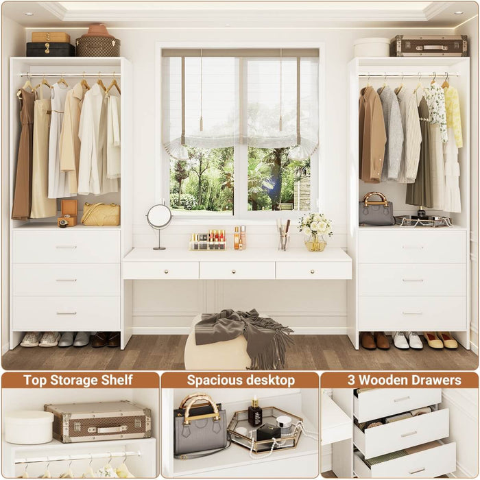 4FT Wardrobe Closet System Bundle with 6 Drawers and 2 Hanging Rods, Set of 2