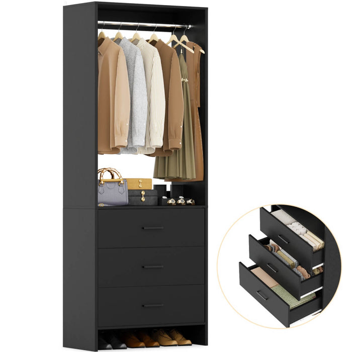 24'' Closet System with 3 Wooden Drawers & 1 Hanging Rod