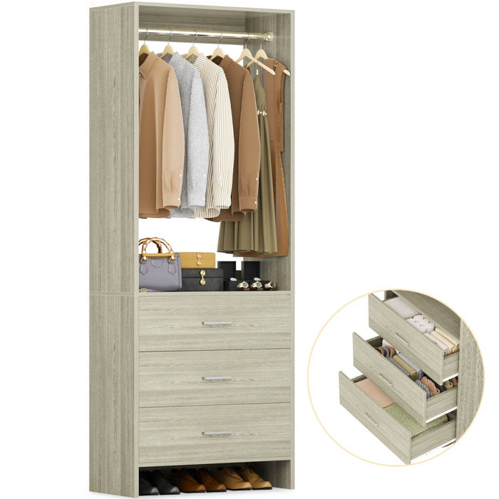 24'' Closet System with 3 Wooden Drawers & 1 Hanging Rod