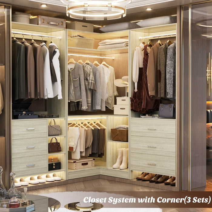 34'' Freestanding Corner Closet System with 2 Hanging Rods & Open Storage Shelves