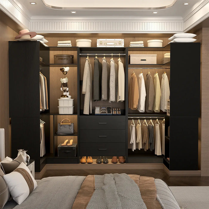 U-Shaped Heavy Duty Closet Organizer System with Drawers and Shelves, 3 Packs