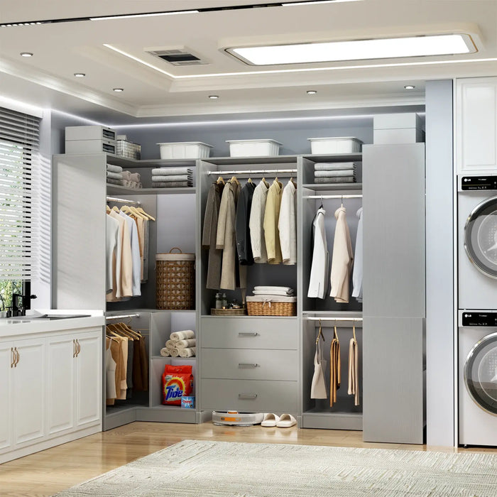 U-Shaped Heavy Duty Closet Organizer System with Drawers and Shelves, 3 Packs