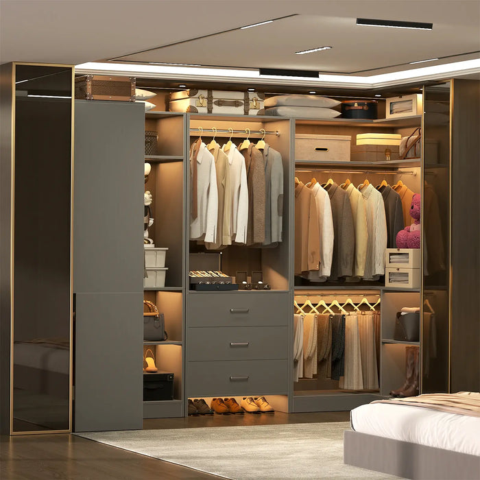 U-Shaped Heavy Duty Closet Organizer System with Drawers and Shelves, 3 Packs