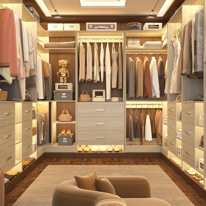 U-Shaped Heavy Duty Closet Organizer System with Drawers and Shelves, 3 Packs