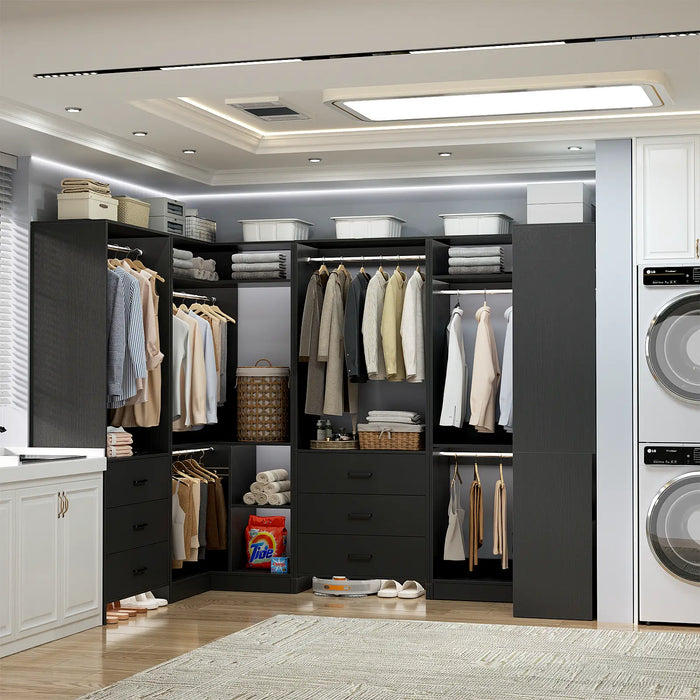 U-Shaped Heavy Duty Closet Organizer with Drawrs and Shelves, 4-Piece Set