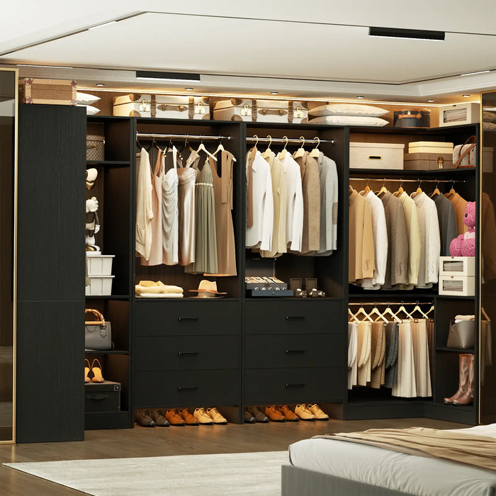 U-Shaped Heavy Duty Closet Organizer with Drawrs and Shelves, 4-Piece Set