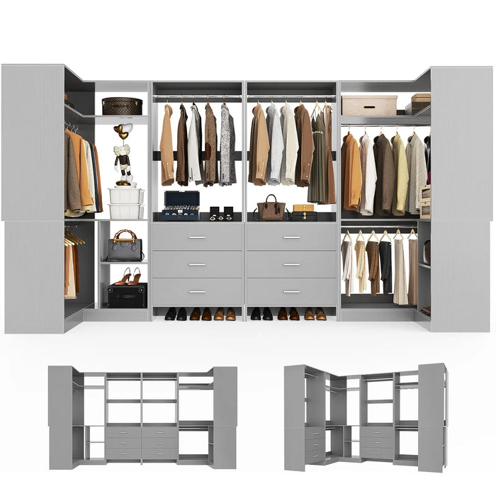 U-Shaped Heavy Duty Closet Organizer with Drawrs and Shelves, 4-Piece Set