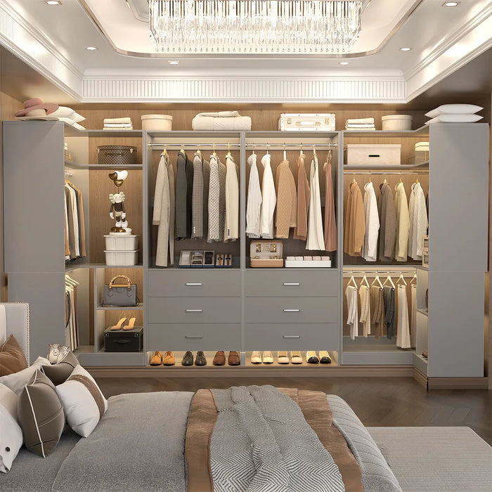 U-Shaped Heavy Duty Closet Organizer with Drawrs and Shelves, 4-Piece Set