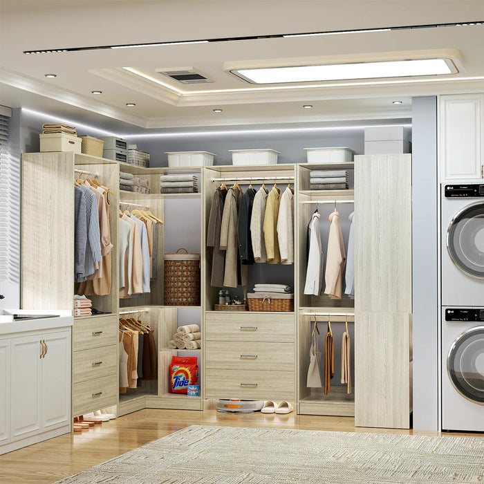 U-Shaped Heavy Duty Closet Organizer with Drawrs and Shelves, 4-Piece Set