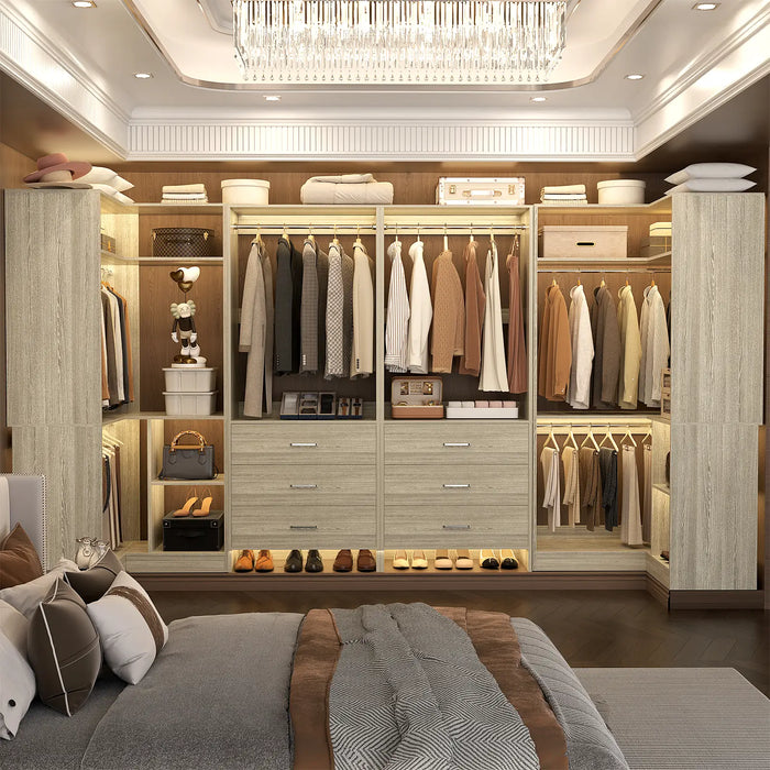 U-Shaped Heavy Duty Closet Organizer with Drawrs and Shelves, 4-Piece Set