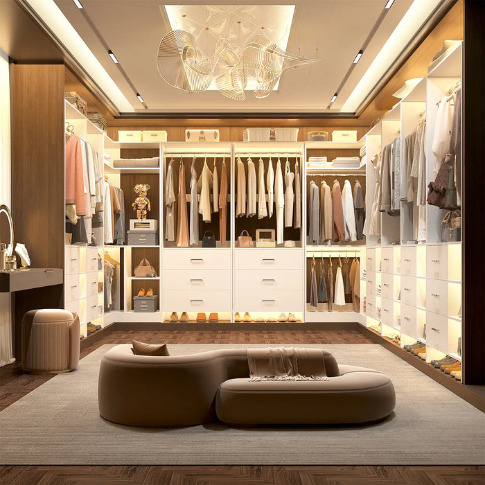 U-Shaped Heavy Duty Closet Organizer with Drawrs and Shelves, 4-Piece Set