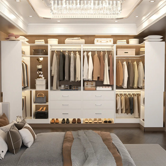 U-Shaped Heavy Duty Closet Organizer with Drawrs and Shelves, 4-Piece Set