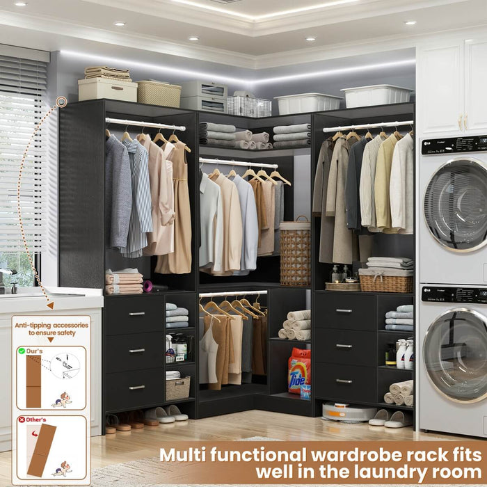 Closet System with 6 Drawers, 4 Hanging Rods & Corner Tower, Set of 3