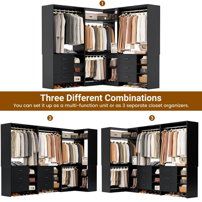 Closet System with 6 Drawers, 4 Hanging Rods & Corner Tower, Set of 3