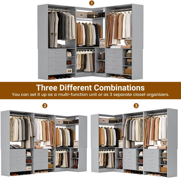 Closet System with 6 Drawers, 4 Hanging Rods & Corner Tower, Set of 3