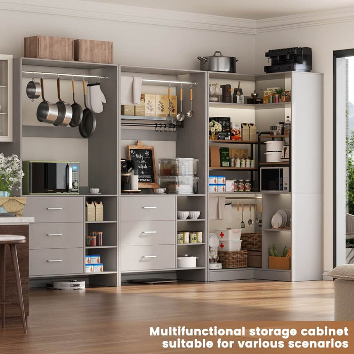 Closet System with 6 Drawers, 4 Hanging Rods & Corner Tower, Set of 3