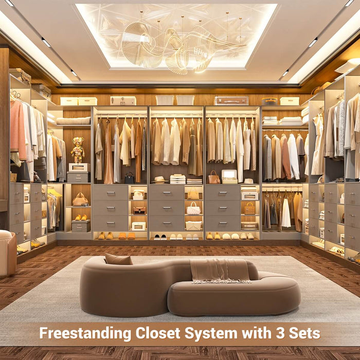 Closet System with 6 Drawers, 4 Hanging Rods & Corner Tower, Set of 3