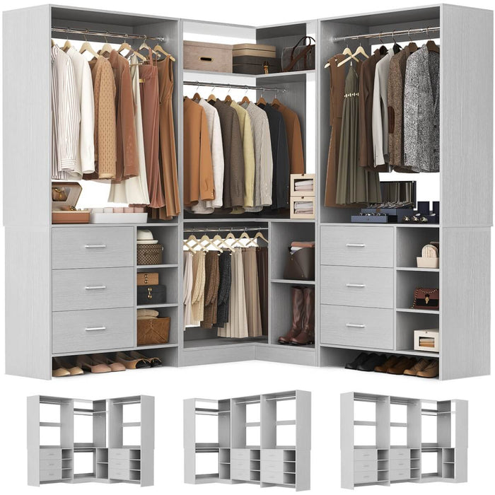 Closet System with 6 Drawers, 4 Hanging Rods & Corner Tower, Set of 3