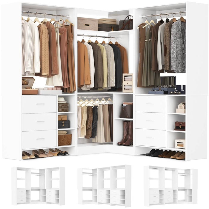 Closet System with 6 Drawers, 4 Hanging Rods & Corner Tower, Set of 3