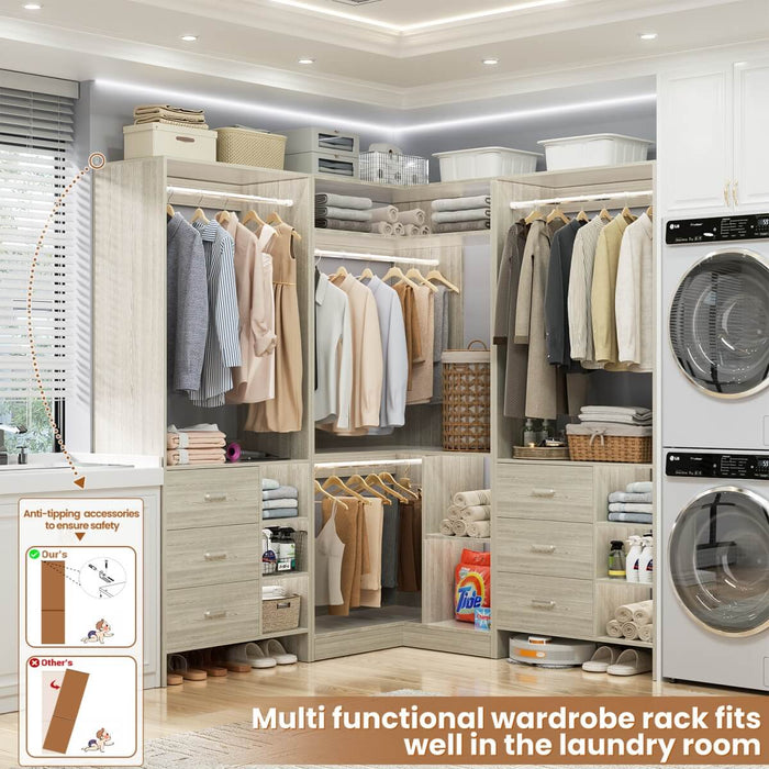 Closet System with 6 Drawers, 4 Hanging Rods & Corner Tower, Set of 3