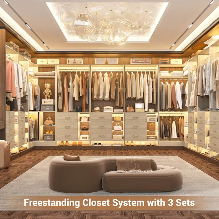 Closet System with 6 Drawers, 4 Hanging Rods & Corner Tower, Set of 3