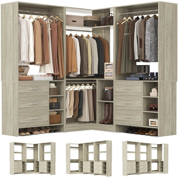 Closet System with 6 Drawers, 4 Hanging Rods & Corner Tower, Set of 3