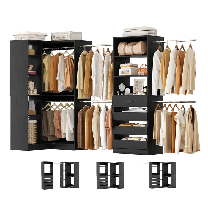 58"-152" Adjustable Freestanding Closet System with Drawers and Shelves, 2 Pack