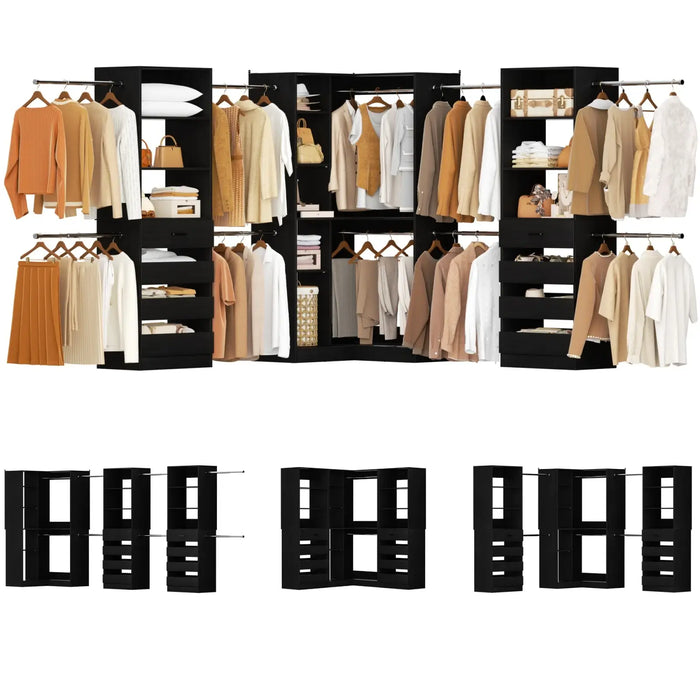 79"-267" Adjustable Closet System with Drawers & Shelves for Bedroom/Closet