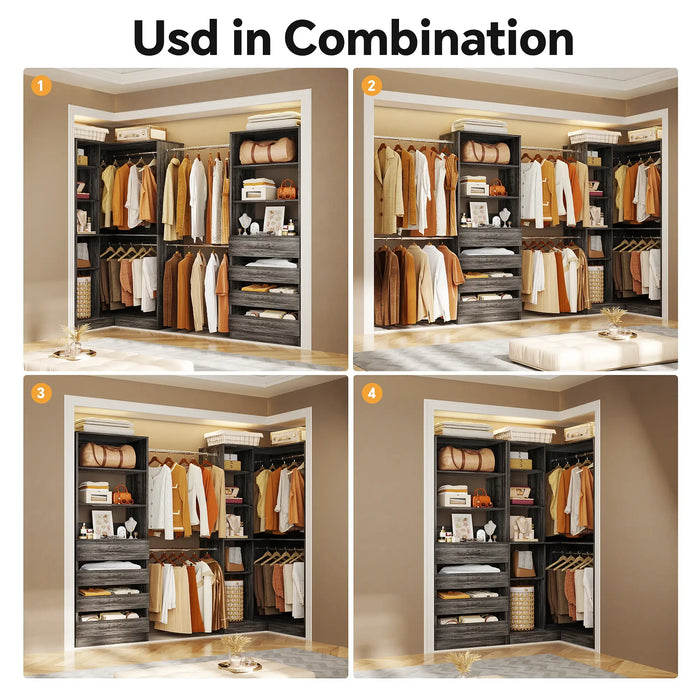 58"-152" Adjustable Freestanding Closet System with Drawers and Shelves, 2 Pack