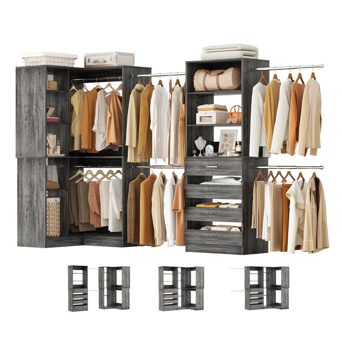 58"-152" Adjustable Freestanding Closet System with Drawers and Shelves, 2 Pack