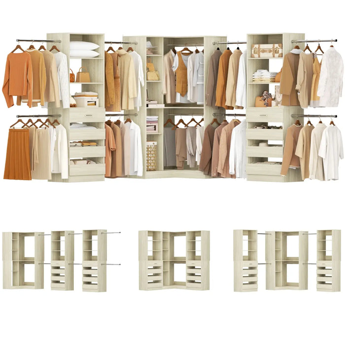 79"-267" Adjustable Closet System with Drawers & Shelves for Bedroom/Closet