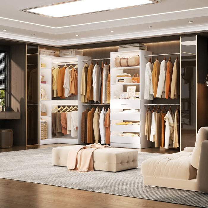 58"-152" Adjustable Freestanding Closet System with Drawers and Shelves, 2 Pack