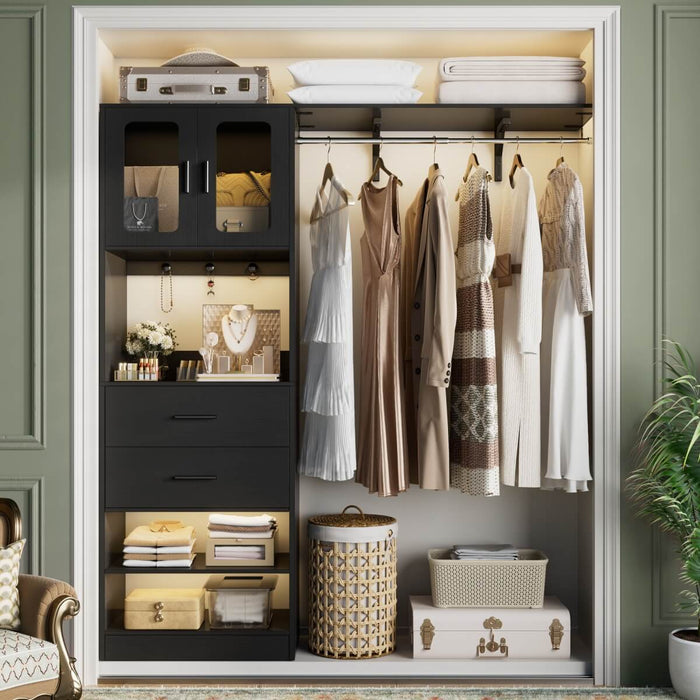 100 Inch L Shaped Closet Organizers and Storage System with Drawers and Corner Closet