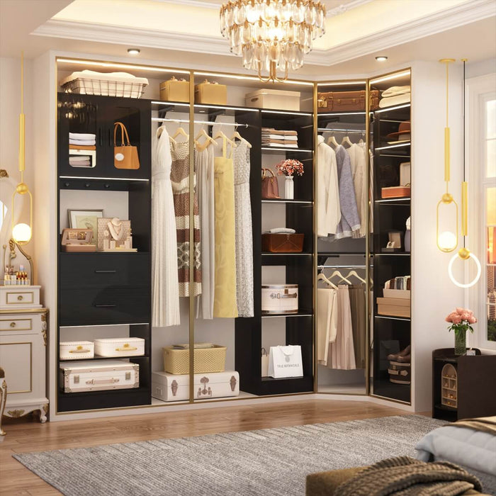 100 Inch L Shaped Closet Organizers and Storage System with Drawers and Corner Closet