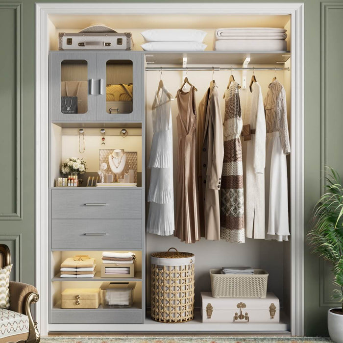 100 Inch L Shaped Closet Organizers and Storage System with Drawers and Corner Closet