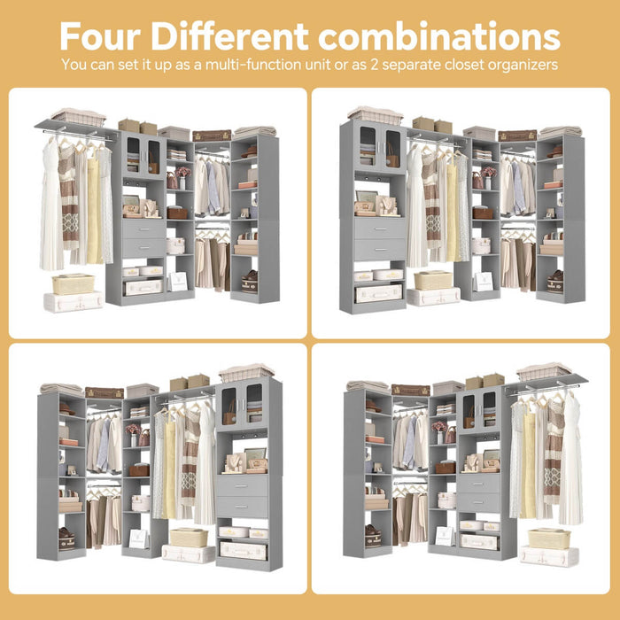 100 Inch L Shaped Closet Organizers and Storage System with Drawers and Corner Closet