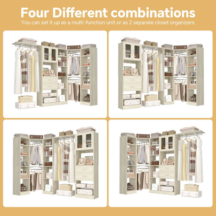 100 Inch L Shaped Closet Organizers and Storage System with Drawers and Corner Closet