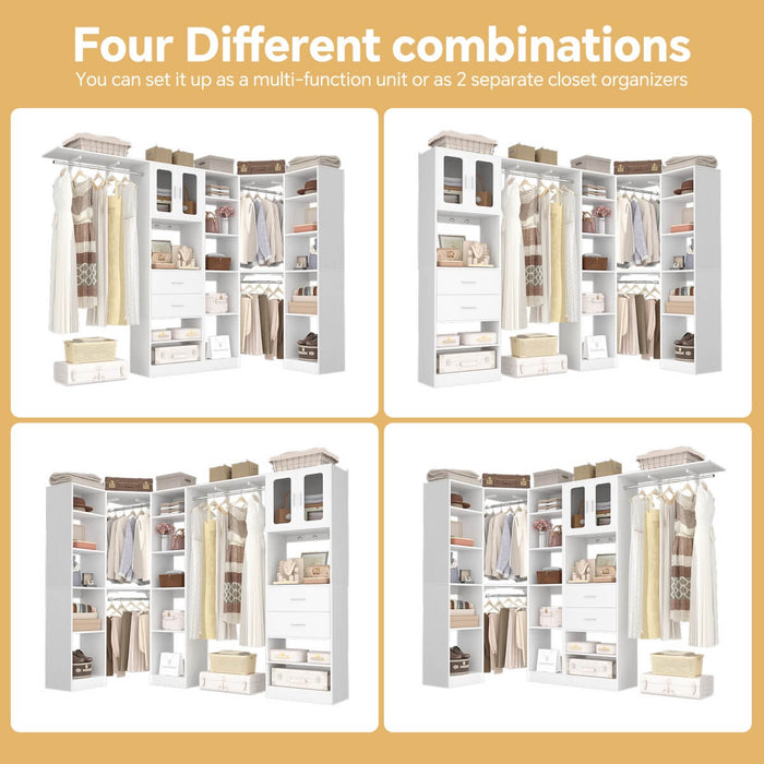 100 Inch L Shaped Closet Organizers and Storage System with Drawers and Corner Closet
