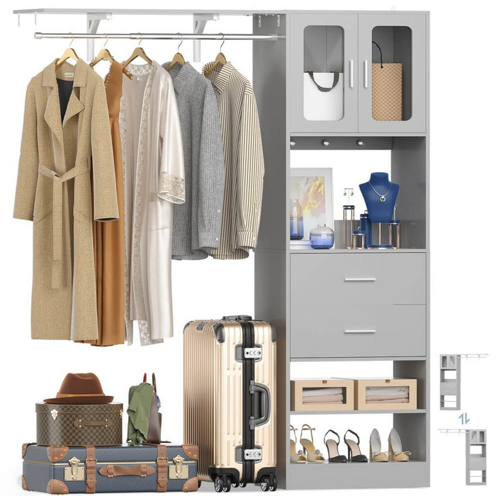 5FT Closet System with 3 Wooden Drawers, Hanging Rod, and Storage Cabinet