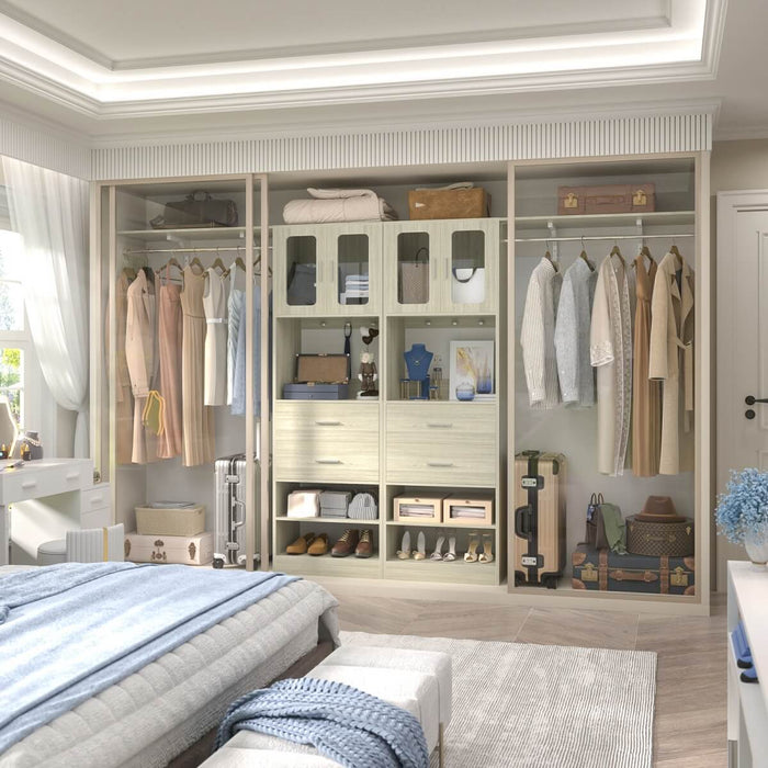 5FT Closet System with 3 Wooden Drawers, Hanging Rod, and Storage Cabinet