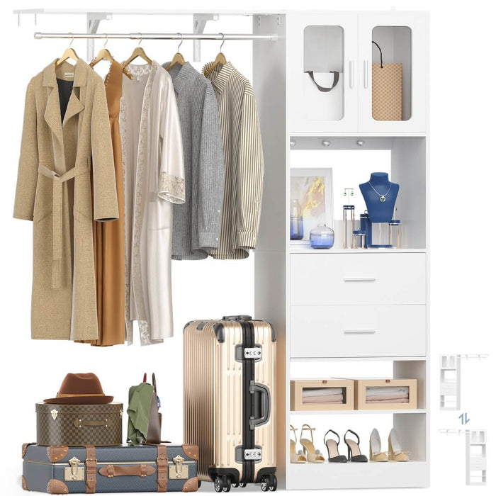 5FT Closet System with 3 Wooden Drawers, Hanging Rod, and Storage Cabinet