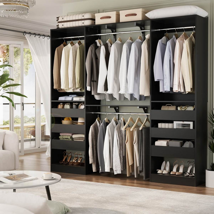 5FT Closet System with 3 Wooden Drawers & Hanging Rod, Reversible