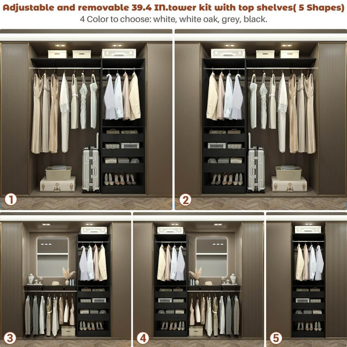5FT Closet System with 3 Wooden Drawers & Hanging Rod, Reversible